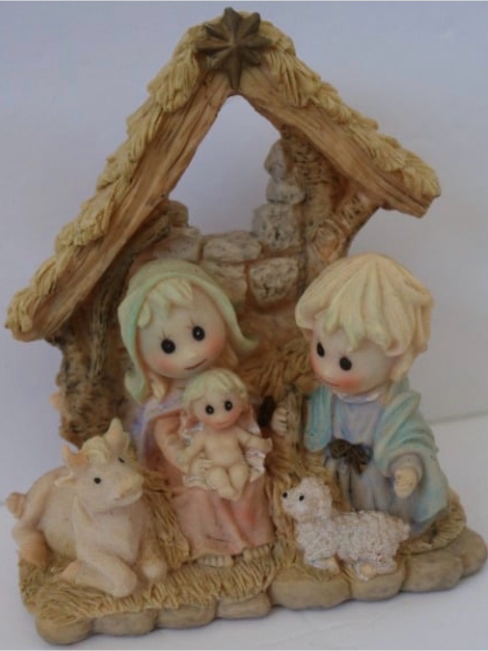 Vintage Nativity Scene Joseph Mary And Baby Jesus In A Manger With Farm Animals